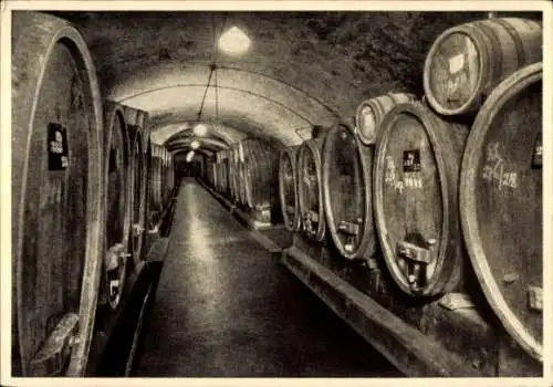 Ak Bingen am Rhein, Weinkellerei Haus Fromm, Keller 16, Weinfässer