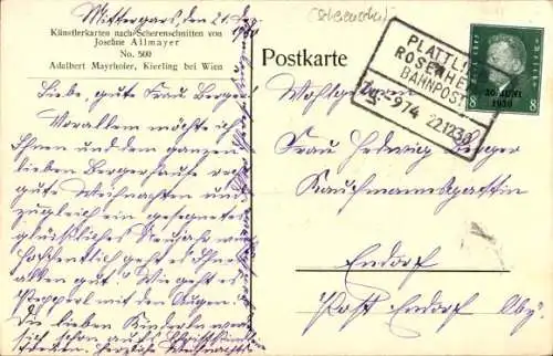 Künstler Scherenschnitt Ak Allmayer, Josefine, gesegnete Weihnachten