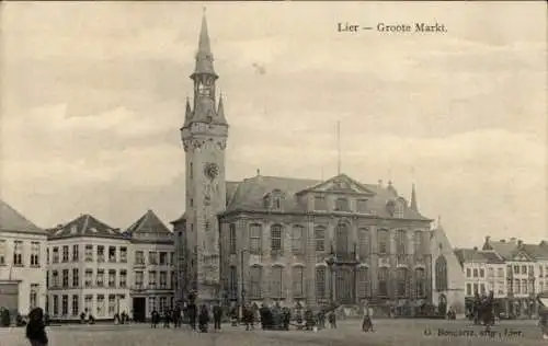Ak Lier Lierre Flandern Antwerpen, Groote Markt, historische Architektur, Turm, alte Postkarte