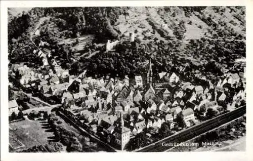 Ak Gemünden am Main Unterfranken, Fliegeraufnahme