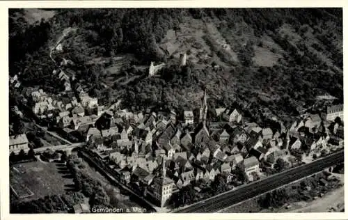 Ak Gemünden am Main Unterfranken, Fliegeraufnahme