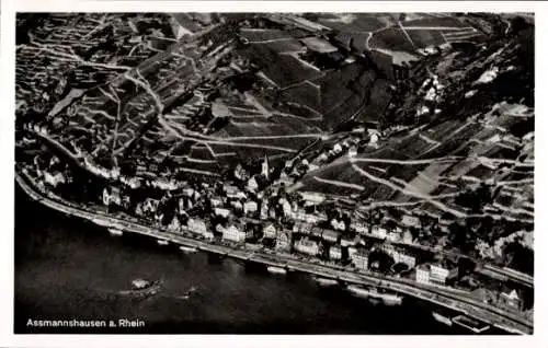 Ak Assmannshausen Rüdesheim am Rhein, Fliegeraufnahme
