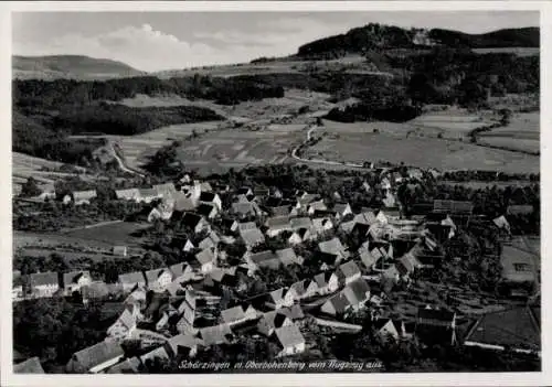 Ak Schörzingen Schömberg im Zollernalbkreis,  Oberhohenberg, Luftaufnahme, Schwarz-Weiß