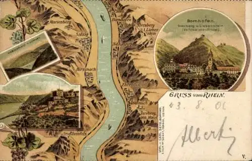 Litho Bornhofen am Rhein, Die feindlichen Brüder, Boppard