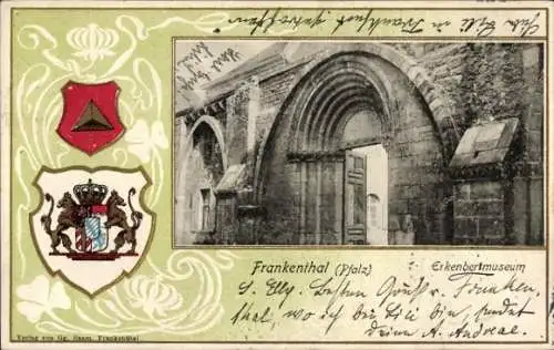 Präge Wappen Passepartout Ak Frankenthal in der Pfalz, Erkenbert-Museum