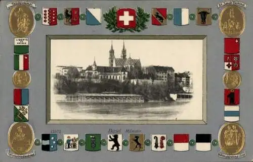 Präge Wappen Passepartout Ak Basel Stadt Schweiz, Münster