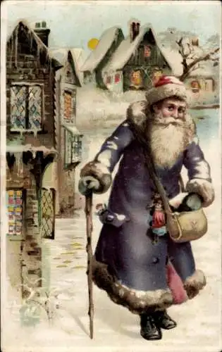 Halt gegen das Licht Ak Glückwunsch Weihnachten, Weihnachtsmann, Geschenke, Häuser