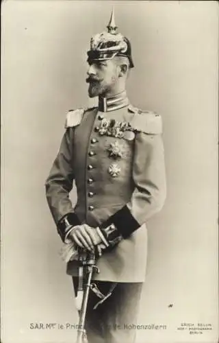 Ak Prince Charles de Hohenzollern, Sigmaringen, Adel Belgien, Pickelhaube