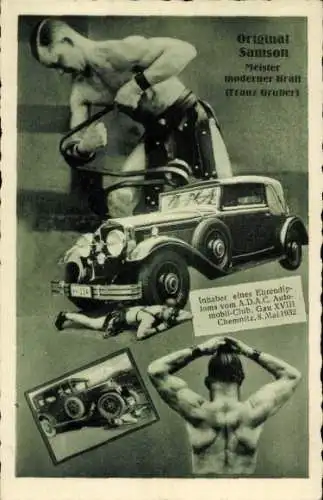 Ak Original Samson, Meister moderner Kraft, Franz Gruber, Automobil, Ehrendiplom ADAC
