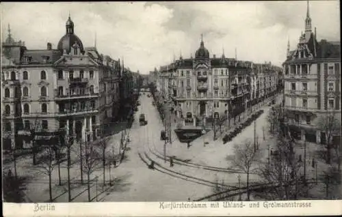 Ak Berlin Wilmersdorf Grunewald, Kurfürstendamm, Uhland- und Grolmanstraße