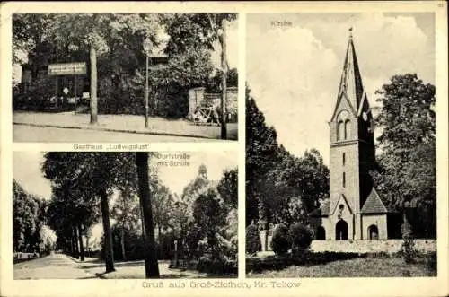 Ak Großziethen Schönefeld bei Berlin, Gasthaus Ludwigslust, Kirche