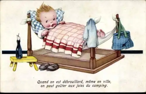 Ak Kind in der Hängematte, gemaltes Porträt