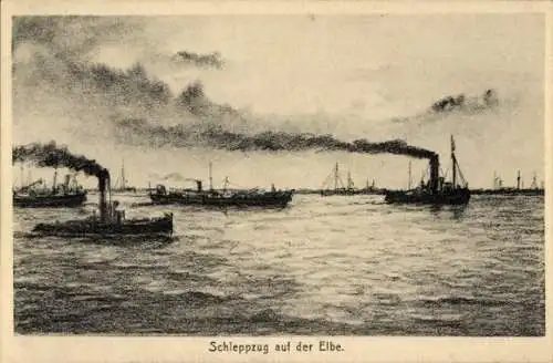 Ak Schleppzug auf der Elbe
