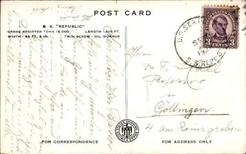 Ak Dampfer S.S. Republic, United States Lines USL