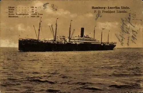 Ak Dampfer President Lincoln, HAPAG
