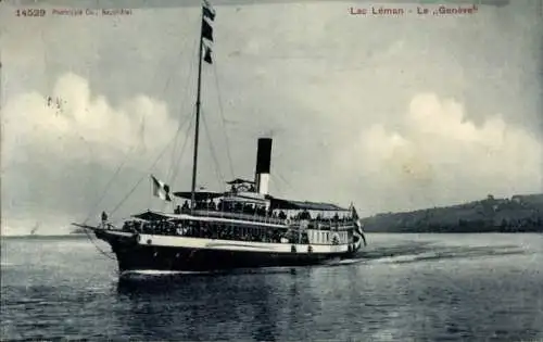 Ak Chillon Lac Léman Kt. Waadt Schweiz, Dampfschiff auf dem Genfer See mit Passagieren an Bord