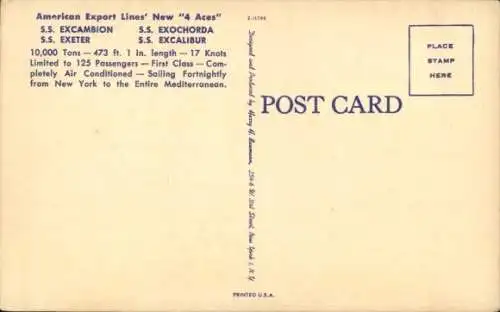 Ak Dampfer, S.S. Excambion, S.S. Exochorda, S.S. Exeter, S.S. Excalibur, American Export Lines