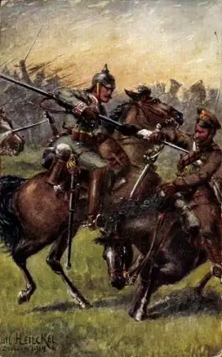 Künstler Ak Henckel, Deutsche Kürassiere gegen englische Kavallerie