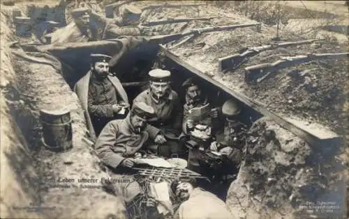 Ak Leben unserer Feldgrauen, Schützengraben