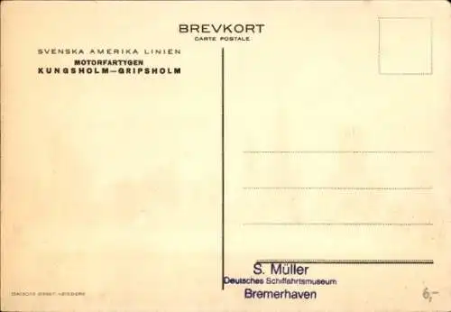 Ak Dampfer Svenska Amerika Linien SAL, Fahrt Kungsholm-Gripsholm