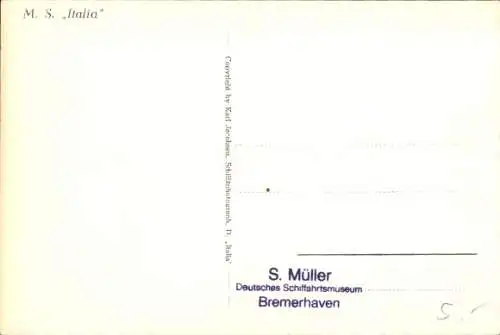 Ak Dampfer M.S. Italia, Home Lines