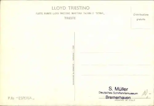 Künstler Ak Dampfer Esperia, Lloyd Triestino