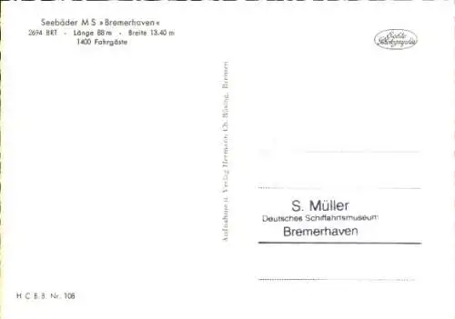 Ak Schiff MS Bremerhaven, Seebäderschiff