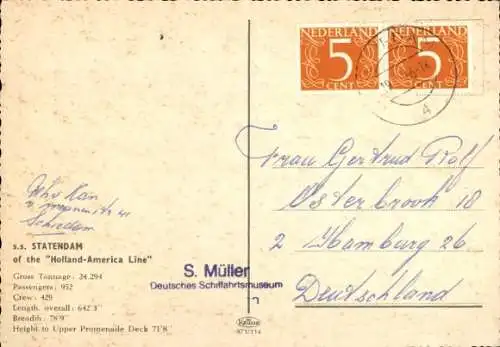 Ak Dampfer Statendam, Holland-America Line HAL