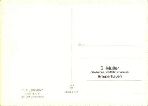 Ak Bremerhaven, T. S. Bremen auf der Unterweser