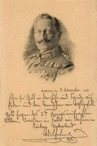 Ak Kaiser Wilhelm II., Ehre sei Gott in der Höhe, Kriegsweihnacht 1916