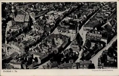 Ak Zwickau in Sachsen, Fliegeraufnahme vom Ort