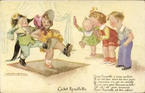 Künstler Ak Mauzan, Kinder tanzen, Junge in Napoleon Uniform