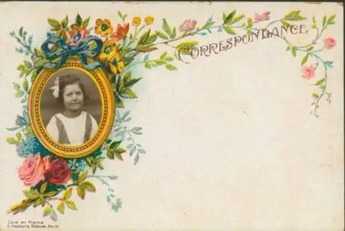 Ak Mädchen-Porträt, Blumen, Rosen, Vergissmeinnicht