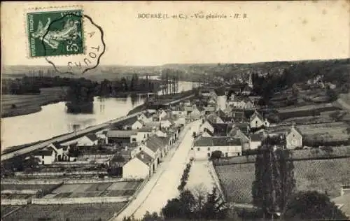 Ak Bourré Loir-et-Cher, Vogelperspektive auf  Häuser, Straßen, Fluss