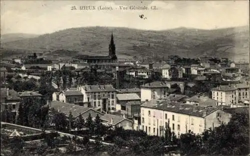 Ak Izieux Loire, Bild von  Kirche, Hügel, Häuser, allgemeine Aussicht