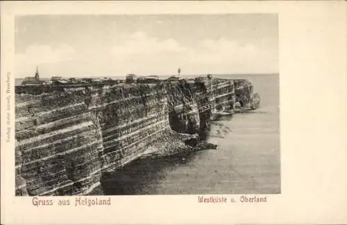 Ak Nordseeinsel Helgoland, Felsenküste, Leuchtturm, Meer, Schwarz-Weiß-Fotografie