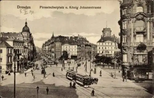 Ak Dresden Altstadt Friedrichstadt, Pirnaischer Platz, König Johannstraße, Straßenbahn, histor...