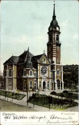 Ak Chemnitz in Sachsen, St. Lukaskirche, historische Architektur, farbige Postkarte, Chemnitz