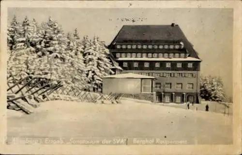 Ak Altenberg im Erzgebirge, Sanatorium der SVA, Berghof Raupennest, Winter