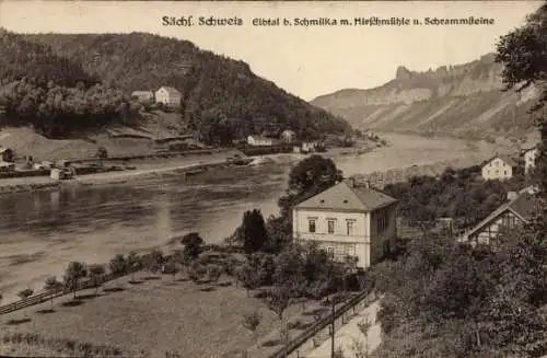 Ak Schmilka Bad Schandau Sächsische Schweiz, Elbtal, Schmilka, Hirschmühle, Schrammsteine