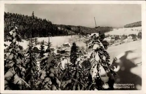 Ak Morgenröthe Rautenkranz im Vogtland, Wintersportplatz, verschneite Landschaft, Bäume, Gebäu...