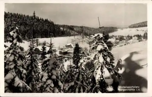 Ak Morgenröthe Rautenkranz im Vogtland, Wintersportplatz, verschneite Landschaft, Wälder, Gebä...