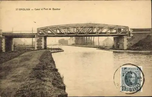 Ak Saint Ghislain Wallonien Hennegau, Kanal und Baudour Brücke