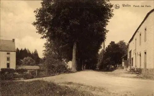 Ak Wellin Wallonien Luxemburg, Ansicht von  Straße mit Häusern und Bäumen, Schwarz-Weiß Foto