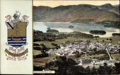 Ak Keswick Cumbria England,  Derwentwater, Landschaft mit Wasser und Bergen