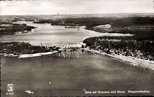 Ak Berlin Zehlendorf Wannsee, Blick auf Wannsee und Havel, Fliegeraufnahme