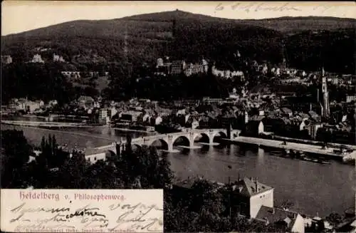 Ak Heidelberg am Neckar, Heidelberg Übersicht, Philosophenweg, Neckar, Brücke, Altstadt