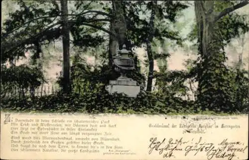 Ak Darmstadt in Hessen, Grabstätte, schattiger Park, Urne, Blumen, Friedrich der Große, Karoline