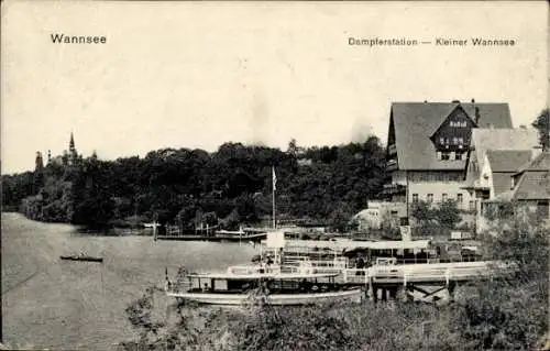 Ak Berlin Zehlendorf Wannsee, Dampferstation, Kleiner  Boote, Wald, Gebäude