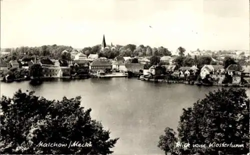 Ak Malchow in Mecklenburg, Blick vom Klosterturm, Häuser am See, Kirche sichtbar, alte Postkarte